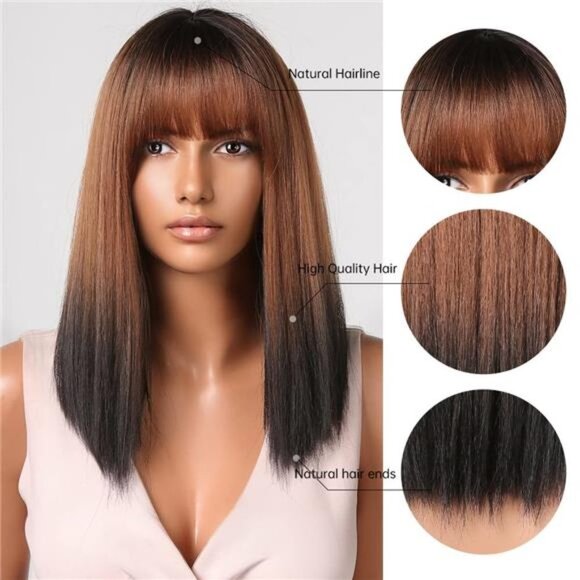 Women Cosplay Daily Natural Hair Wig Heat Resistant Fiber - Brown to Black 2112 main image 5